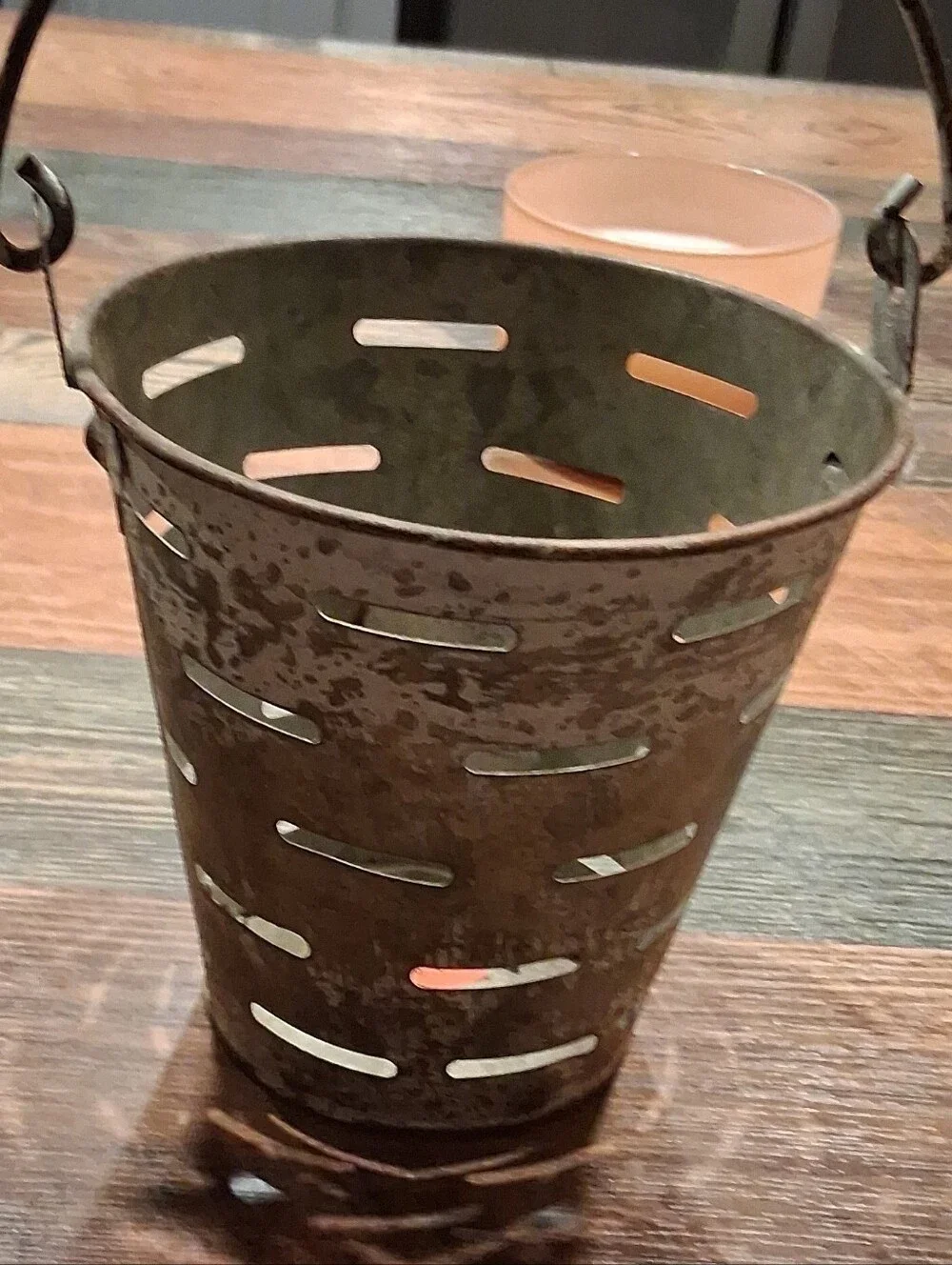 Rustic Metal Lantern Bucket - Brown Accent Home Decor